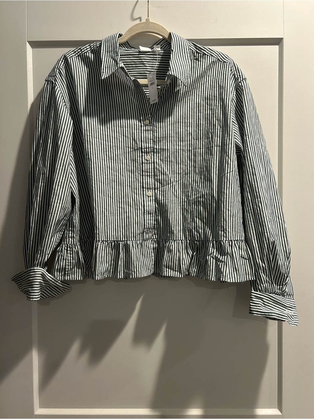 GAP Green and White Striped Button-Up Shirt